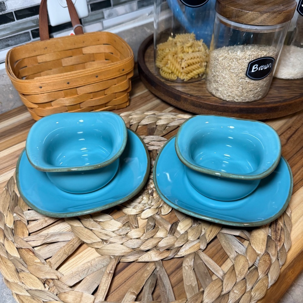 Southern Living at Home Turquoise‎ Blue Wavy Snack Bowl Saucer Set of 2 Brazil